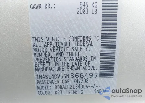 2025 Nissan Altima Sv Fwd from USA, damaged, VIN 1N4BL4DV5SN366495